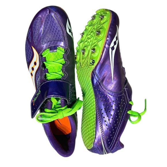 Saucony Women’s Track Cleats Sz 8.5 Purple and Neon Green 10187-3 Spikes Running - Picture 1 of 7